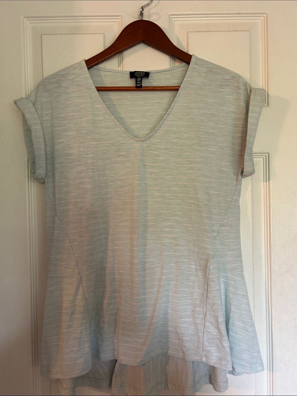 Jones New York Light Mint V-Neck Peplum Top